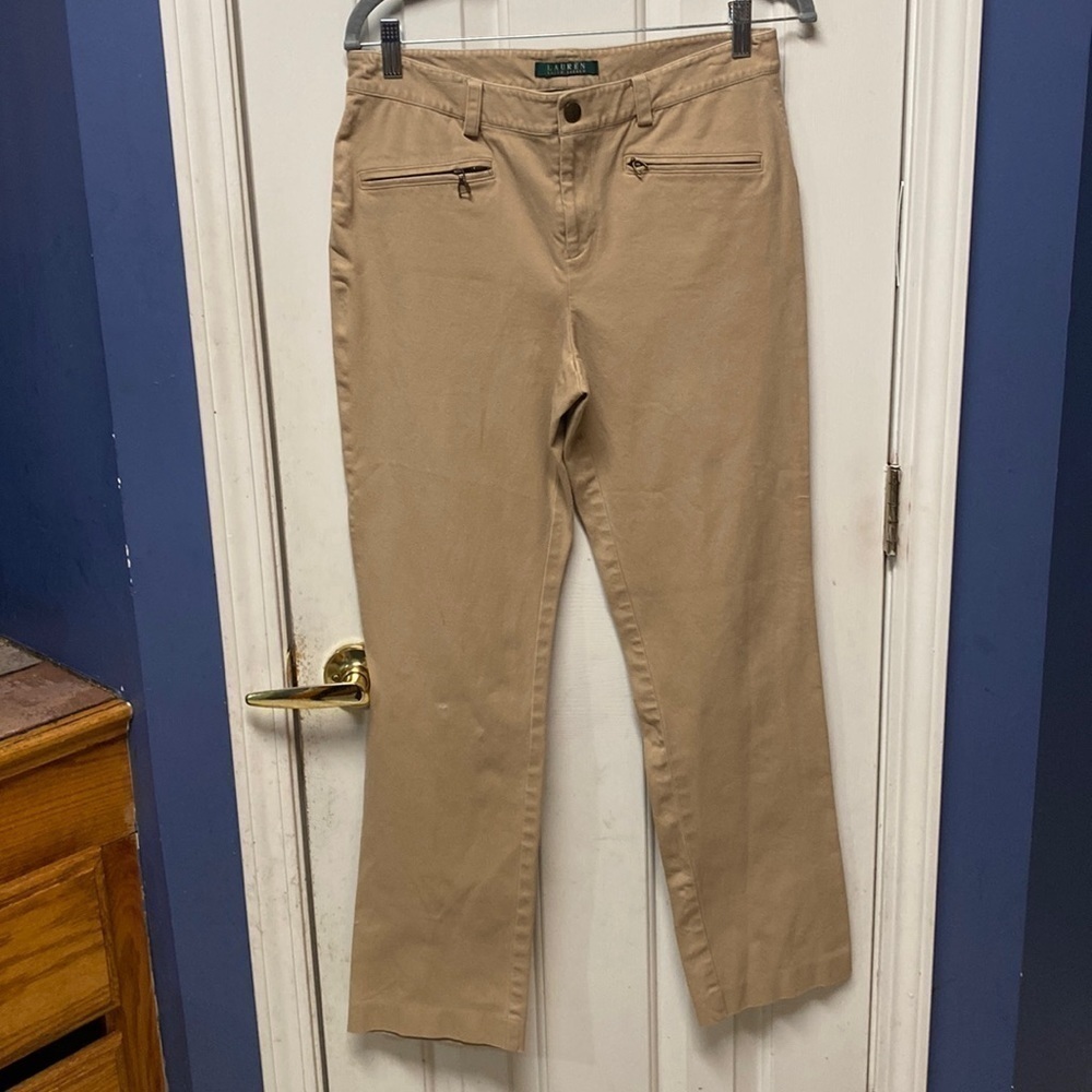 LRL Ralph Lauren Womens Khaki  Pants Beige Stretch Pockets Flat Front